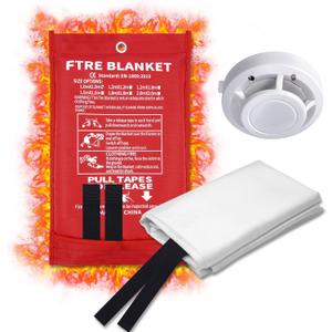 Essential Fire Blanket for Home & Kitchen, Complete with Smoke Detector for Immediate Alert, Heavy Duty Emergency Blanket for Grill, Car, Camping - Your Family's Peace of Mind