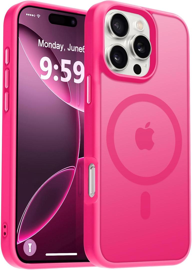 MOCCA Strong Magnetic for iPhone 16 Pro Phone Case, [Compatible with Magsafe][16FT Mil-Grade Drop Protection] Slim Thin Translucent Matte Protective Cover Case for iPhone 16 Pro Case, Hot Pink