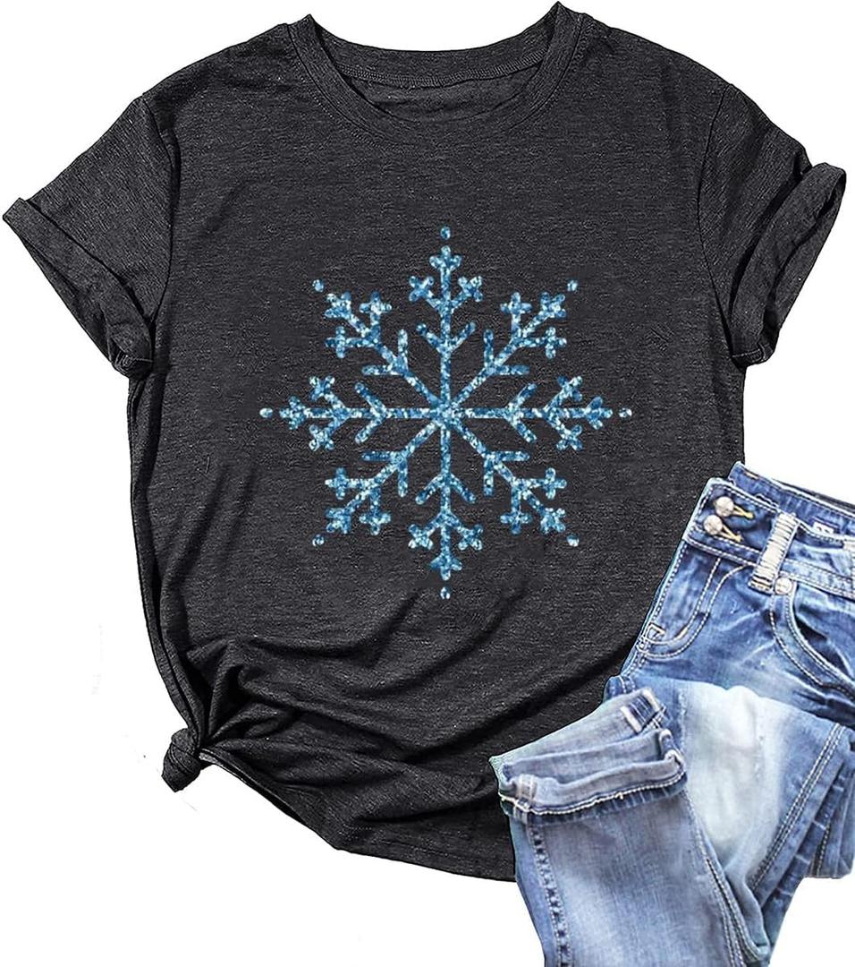 Ykomow Christmas Trees Shirt Womens Holiday Pine Tree Xmas Graphic Tees Christmas Family Shirt (Gray, S)