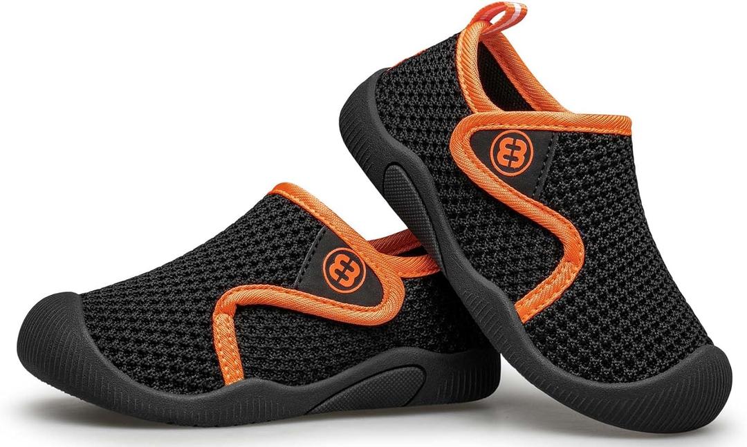 TUOTOM Toddler Tennis Shoes Boys Girls Lightweight Breathable Barefoot Shoes Wide Kids Slip On Sneakers Black 9 Toddler