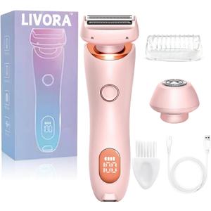 Livora Electric Shaver for WomenSilk Glide Pro ShaverRechargeable Electric Trimmer for Bikini, Pubic Hair, Legs, Body, Wet/Dry (Pink)