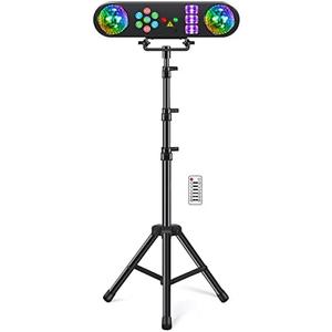 Telbum DJ Lights with Stand, 5 in 1 Party Bar Light Set with Rotating Ball, Strobe, UV, Colorful LED Par Light and Pattern, Sound Activated DJ Lighting System for Disco Stage Gig Band Wedding