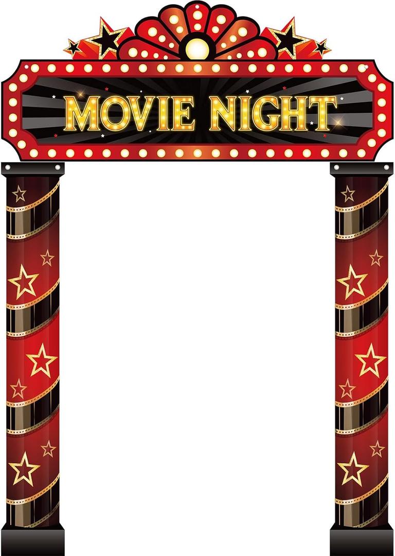 Peryiter 3 Pcs Movie Night Porch Sign Banner Movie Theme Party Decorations Theater Door Entrance Banner Welcome Now Showing Lights Hanging Porch Sign Camera Film Backdrop Red Carpet Party Decoration