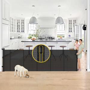 Reinforced 42 Tall x 130 Extra Wide Retractable Baby Gates Extra Tall Pet Gate for Wide Openings Long Dog gate with Rods to Prevent Crawling Through, Dog Gates for Doorways Indoor Outdoor, Black