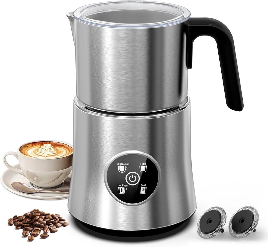 Milk Frother and Steamer, Electric Frother with Detachable Stainless Steel Jug, Hot & Cold Foam Maker for Latte, Cappuccino, Coffee, 4-in-1 Automatic Milk Warmer, 17oz Heat
