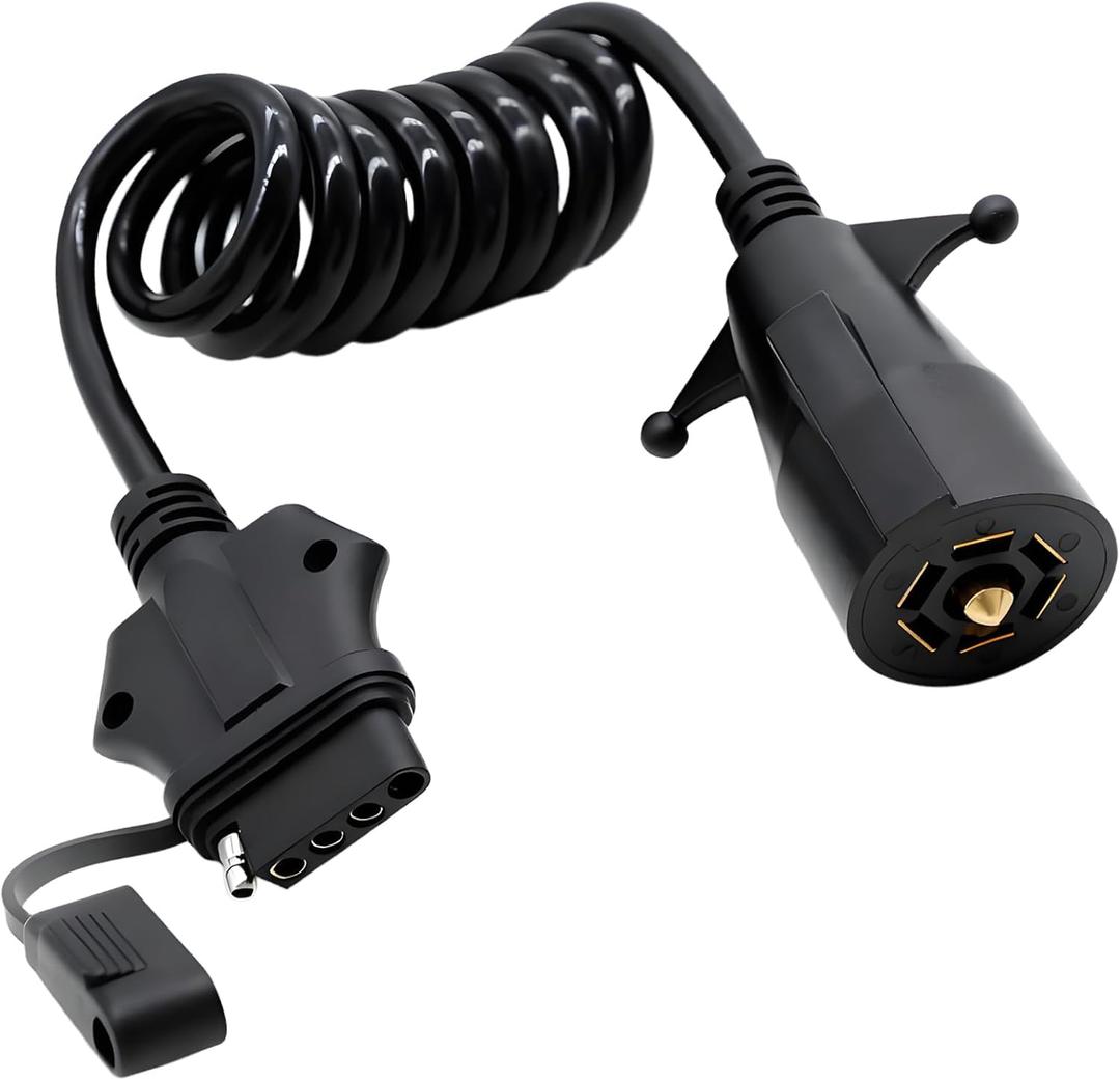 7 Pin to 5 Pin Trailer Light Adapter 7 Way Blade to 5 Way Flat Trailer Plug Adapter, 7 Way to 5 Way Trailer Coiled Wiring Adapter Trailer Connectors for RV Truck 5 FT(60 inches)