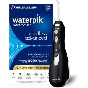 Waterpik Cordless Advanced 2.0 Water Flosser For Teeth, Gums, Braces, Dental Care With Travel Bag and 4 Tips, ADA Accepted, Rechargeable, Portable, and Waterproof, Black WP582