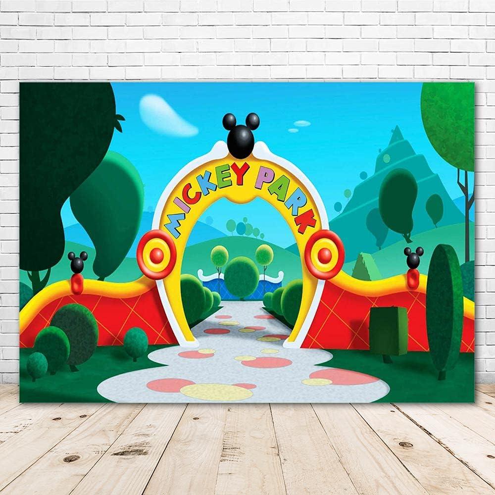 VV Backdrop Mickey Mouse Clubhouse Backdrop for 1st Birthday 7x5ft Cartoon Mickey Mouse Theme Background for Kids First Birthday Party Decorations Vinyl Mickey Park Backdrops for Photoshoot