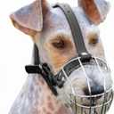 PetriStor 3 Dog Chrome Metal Muzzles Wire Basket Adjustable Leather Straps Circumference is 7.8-9.4 in, Length is 3.3-3.5 in, 2 Pack