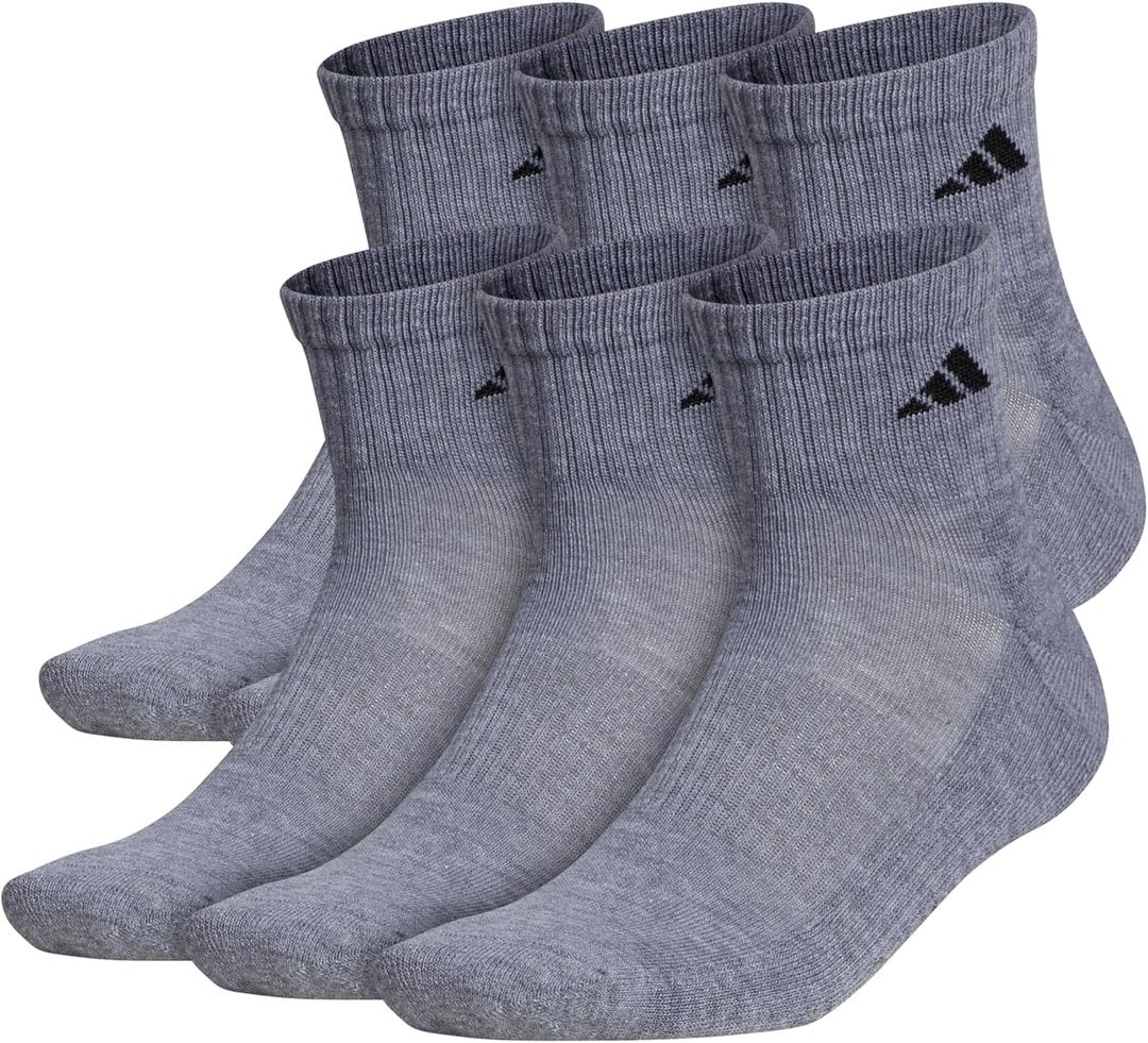 adidas Men's Socks, Athletic Cushioned Quarter 6-Pack, Ankle Fit with Arch Support (X-Large, Heather Grey/Black)