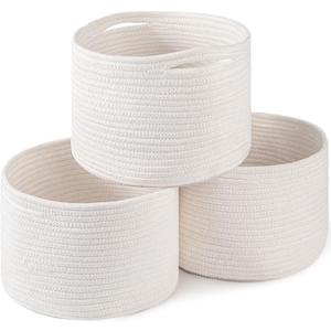 OIAHOMY Small Storage Baskets for Organizing,Closet Cube Shelf Storage, 9.89.87.1, Woven Cotton Rope Gift Baskets for Nursery,Cute Dog Toy bins, Round 3 Packs, White OIAHOMY Small Storage Baskets for Organizing,Closet Cube Shelf Storage, 9.89.87.1, Woven Cotton Rope Gift Baskets for Nursery,Cute Dog Toy bins, Round 3 Packs, White