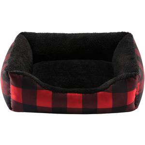Hollypet Printed Flannel Rectangle Plush Dog Cat Bed Self-Warming Pet Bed, Red Checked (Medium)
