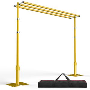 EMART Backdrop Stand Heavy Duty 10x10Ft,Three Crossbar Pipe and Drape Photo Background Support Kit, Adjustable Metal Frame with Flat Base for Wedding Birthday Party Decorations-Gold