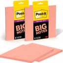 Post-it Super Sticky Big Notes, 8 in. x 8 in., Extra Large Sticky Notes in Papaya Fizz, 2 pads, 60 Sheets Total, Great for Vision Boards, Creative Projects, Study Spaces, Group Brainstorming, and More