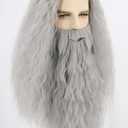 Topcosplay Men Wigs and Beard Set Long Gray Cosplay Halloween Costume Party Wizard Wig