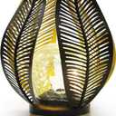 Solar Garden Lights Waterproof Decorations,Crackle Globe Glass,Metal Palm Leaf Solar Lights for Outdoor Decor On Garden,Patio,Yard,Front Porch,Tabletop Lamp-Perfect Gifts (Black)