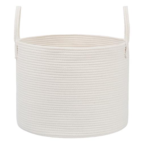 JMvicyroam 65L Extra Large Blanket Basket for Living Room - Woven Cotton Rope Laundry Hamper with Reinforced Handles - Storage Bin for Pillows, Comforters & Toys - Machine Washable, White