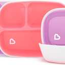 Munchkin Splash 4 Piece Toddler Divided Plate and Bowl Dining Set, Pink/Purple