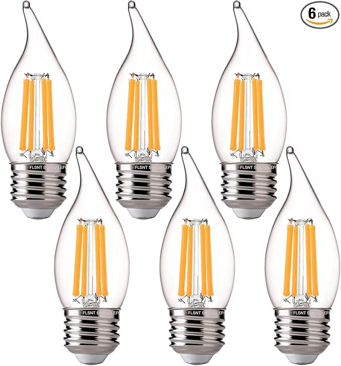 2700K Soft White LED Chandelier Edison Bulbs, 100W Equivalent, Dimmable CA11 E26 Base LED Candelabra Bulbs, 800LM, 6 Pack UL,CA65 Listed.
