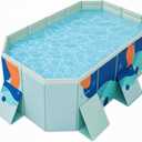 61" Foldable Dog Bath Pool, Non-Inflatable Hexagonal Pet Bath Tub for Medium to Large Dogs, Thickened PVC Collapsible Dog Pool with Drain Hole, Non-Slip Base, Portable Outdoor Wash Station