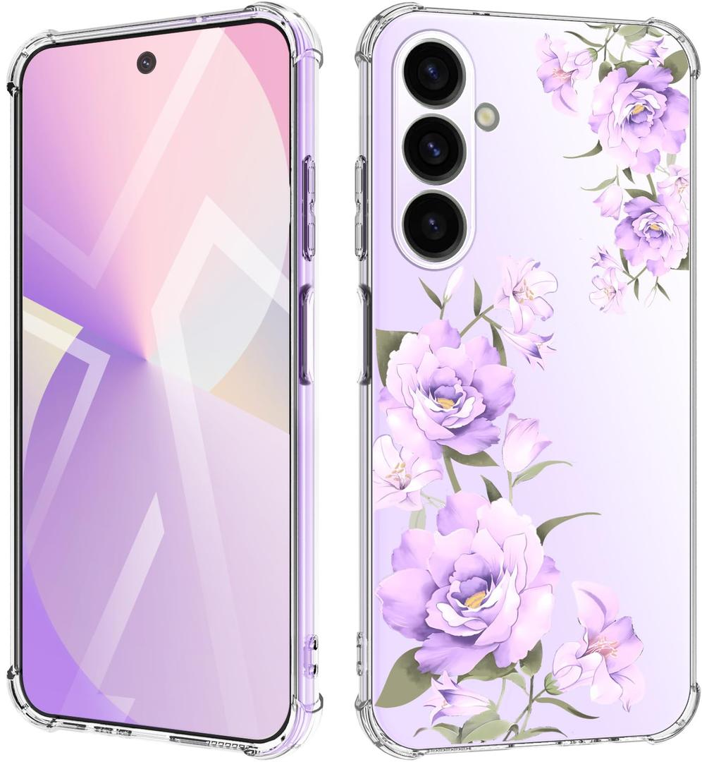 For Samsung Galaxy A26 Case Flowers Buffertech 6.7ft Military-Grade Drop Protection Anti Peel Off Tech Clear TPU Bumper 5G Phone Case Cover Design（Flower Series）