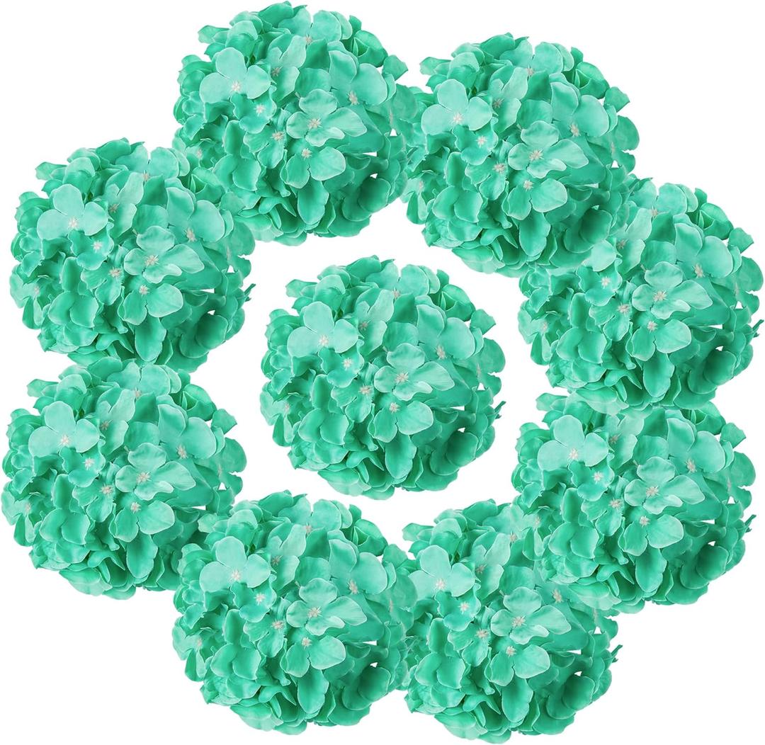 Tiffany Silk Hydrangea Heads Artificial Flowers Heads with Stems for Home Wedding Decor,Pack of 10 (Tiffany)