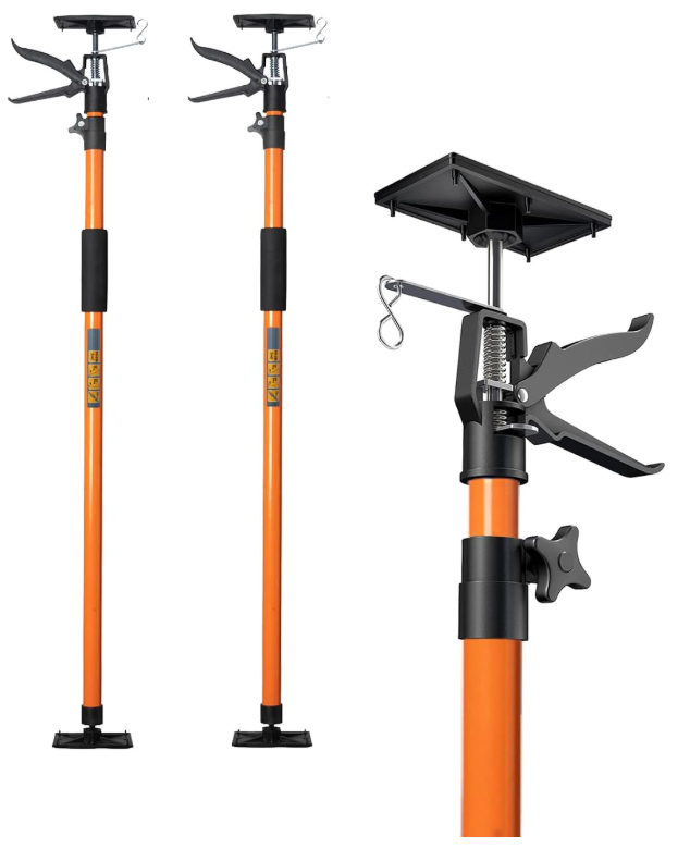 2PK Steel Telescopic Adjustable 3rd Hand Support System, Supports up to 154 lbs, Extends from 49 Inch to 114 Inch for Construction Rods, Cabinet Jacks, Cargo Bars, Drywalls