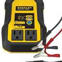 STANLEY PI500S Power Inverter 500W Car Converter: Dual AC Outlets, 3.1A USB Ports, 12V DC Adapter, Battery Clamps