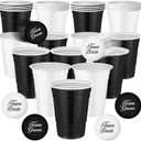 22 Pcs Wedding Game Party Groom or Bride Set 16 oz Black White Beer Plastic Cups with 8 Balls Party Game for Indoor Outdoor Event Fun House Parties Favors