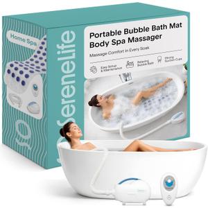 SereneLife Bubble Bath Mat, Bathtub Mat with Air Massage and Remote Control, Waterproof, NonSlip, Adjustable Bubble Intensity, Aroma Diffuser, 47x14.2 Inch Full Body Spa Massager