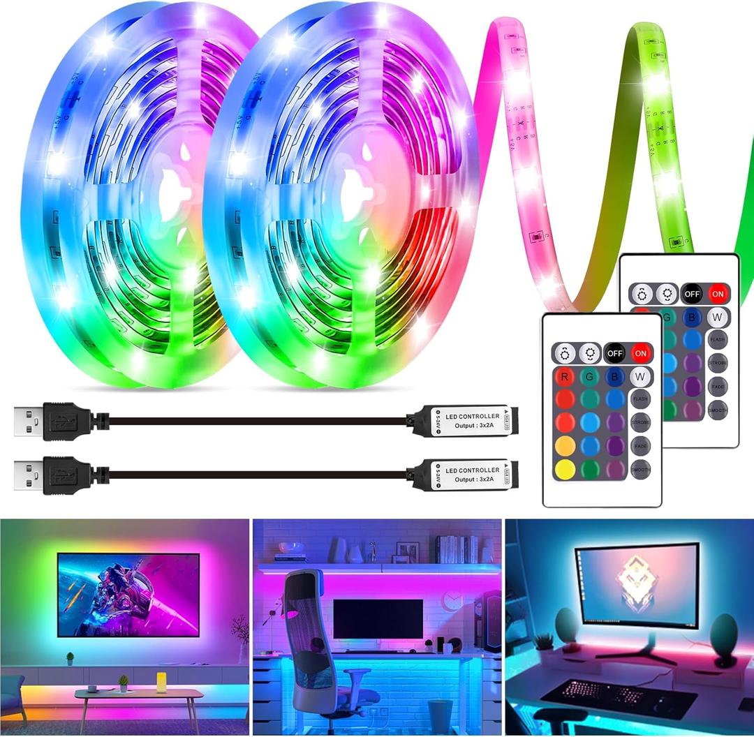 LED Strip Lights Kit, 2x6.56Ft RGB LED Lights Strip for 40-60in TV LED Backlight, Color Changing Strip Light Waterproof IP65 with Remote, USB TV Lights Bias Lighting for Home PC Monitor Desk