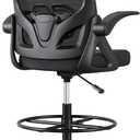 Tall Drafting Chair with Lumbar Support and Footrest Ring, Supportive Tall Extended Height Ergonomic Desk Chair for Home Work, Breathable Mesh Office Chair with Flip up Arms(Black)
