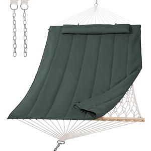 SUNCREAT Hammocks Replacement Hammock for Stand, 475 lbs Capacity, Two Person Backyard Hammock with Pad for Outside, Green Gray