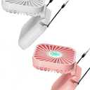 Hortsun 2 Pack Portable Neck Fan Mini Handheld Personal Foldable Fan Small Hands Free with USB Rechargeable Battery for Office Outdoor Cooling 3 Speed Air Circulatory(Pink, White)
