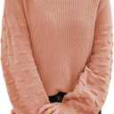 Sovoyontee Women's 2025 Fall Oversized Crewneck Long Puff Sleeve Chunky Knit Pullover Sweater Tops, Large
