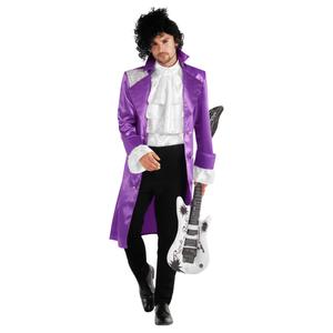 Men`s Prince Costume Adult Purple Rain Pop Star Jacket Wig Guitar, M