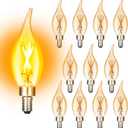 E12 Amber Candelabra Light Bulbs Dimmable 40 Watts Equivalent, Flame Tip Chandelier Light Bulbs CA11, Vintage Candle LED Bulb, Warm White 2200K, CRI 90+, 12 Pack