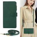 iCoverCase for Samsung Galaxy S23 FE Wallet Case with Card Holder, Kickstand Feature PU Leather Case with Adjustable Crossbody Lanyard Magnetic Clasp Zipper Pocket Flip Cover (Green)