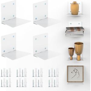 Eapele Invisible Floating Bookshelf, Heavy-Duty Hanging Bookshelves, Steel Constructed Wall Mounted Hidden Bookshelf with Mounting Hardware, 4PCS White (Irregular square 4pcs)