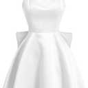 WDIRARA Women's Satin Bow Homecoming Dresses Spaghetti Strap Wedding Guest Gown Summer Mini Dress (Large)