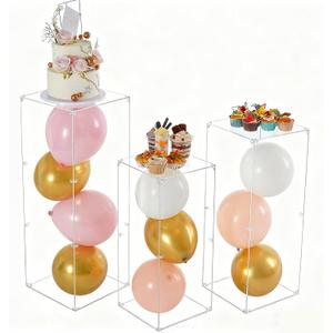 Vincidern 3pcs Acrylic Square Pedestal Stand for Party, Clear Lucite Display Pedestal for Flowers, Sculptures, Cake, Wedding, Events, Art Gallery, Party Decor 31.5*11.8''(L), 27.6*11.2''(M), 23.6*10.2''(S)