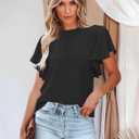Aifer Blouses for Women Fashion 2026 Business Casual Outfits Ruffle Short Sleeve Dressy Tops Mock Neck Summer Clothes Black Dress Shirts (Black, L)
