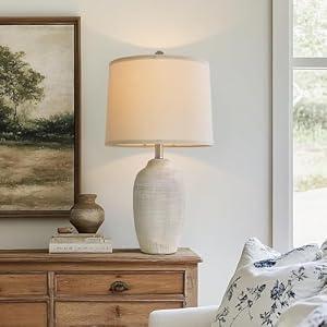 USumkky 24 inch Vintage Ceramic Table Lamp - Single Farmhouse Rustic Bedside Lamp with Natural Textured Finish, Nightstand Lamps for Living Room, Bedroom, End Table