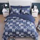 AMBERSPACE Twin XL Comforter Set Navy Blue, Plaid Bedding Set 5 Pieces for Boys Girls Teen, Classic Homestead-Style Comforter Set Bed in A Bag with Sheets, Pillowcase & Sham