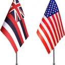 WXTWK 2 Pack American USA Hawaiian HI Desk Flag Small Mini US Hawaiian State Table Flags With Stand Base,United States State Festival Events Celebration Decorations