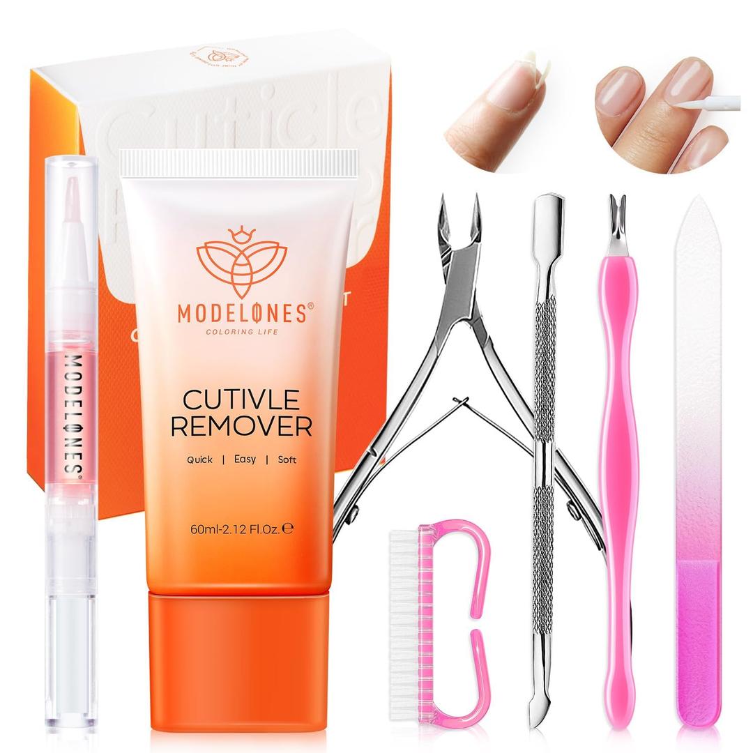 Modelones Cuticle Remover Kit Cuticle Remover Liquid & Cuticle Oil Cuticle Care Kit w/Cuticle Trimmer Cuticle Pusher & Cuticle Nipper for DIY Nail Manicure Removedor de Cuticula for Nail Care
