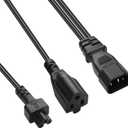JSADZKJY IEC 320 Y Distributor Power Cable C14 Male to C5 Female+ NEMA 5-15R Female Extension Power Cable 10A 250V C14 to C5+NEMA 5-15R AC Adapter Cablefor Laptop Receptacle Converter (33cm/1ft)