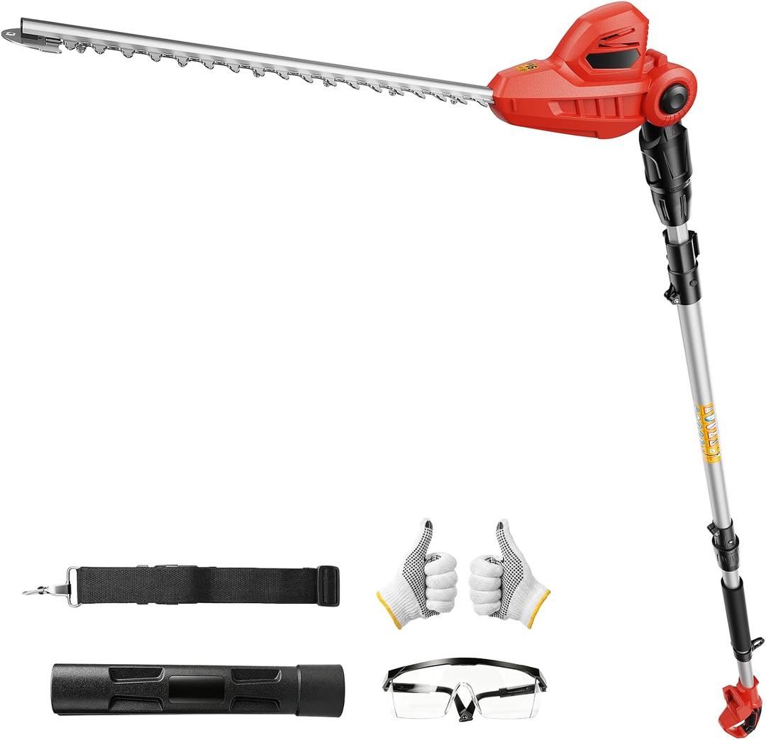 Pole Hedge Trimmer for Milwaukee M18 Battery, Pole Trimmer with 135°Adjustable Head,Sectional Extension Pole with 16 FT Reach,16-Inch Dual-Action Blade【Battery Not Included】