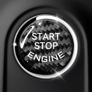 Car Push Start Button Cover Carbon Fiber Engine Push Start Stop Button Sticker, 25-26mm Carbon Fiber Universal Car Interior Ignition Power Buttons Trim Covers Decorations Accessories(Black)