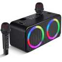 Karaokee Microphone Machine Kids Adults, Karaoke Machine Adults Big Party, Outdoor Bluetooth Speaker Karaoke Machines Portable 6 Sound Effects 4 Party Lights TF Card/ USB Home Picnic Church, Black